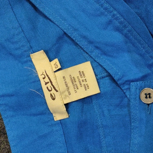 3/4 length linen pants in Royal Blue, by Ecru. Size Large - Picture 3 of 4